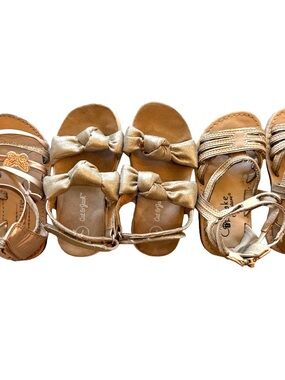 Girl’s Gold Sandal Bundle - Size 7 (3 Pairs)